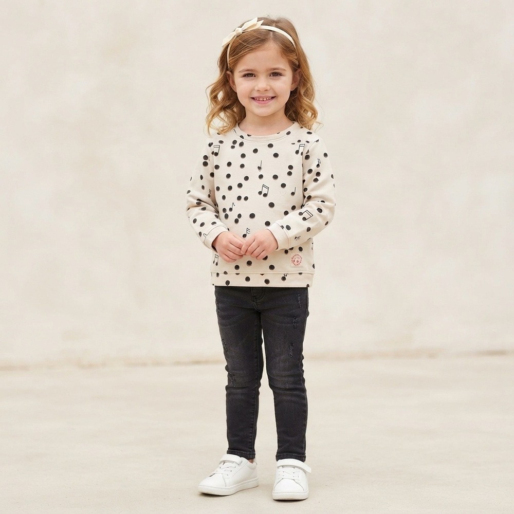 Zara Sweatshirt Kids Size 4-5 Cream Excellent Musical Note Polka Dot Pullover